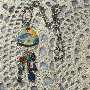 gecko medicine, gemstones & glass Pendant Necklace